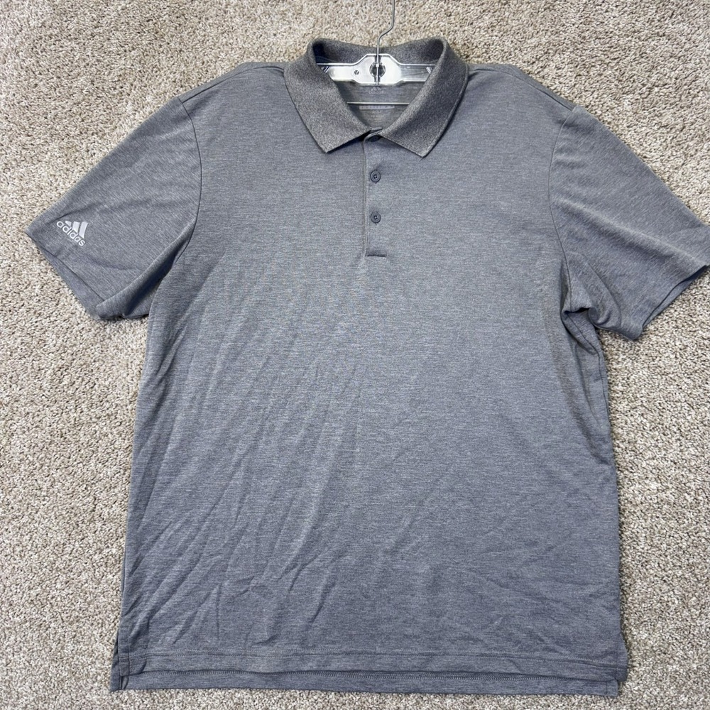 Adidas Polo Shirt Mens Large Golf Performance Gray Heathered EUC